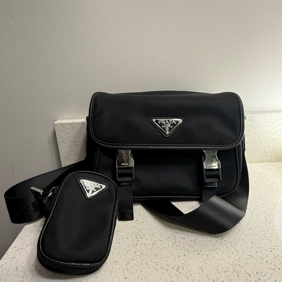 PRADA unisex renylon and saffiano leather crossbody bag - Picture 1 of 6